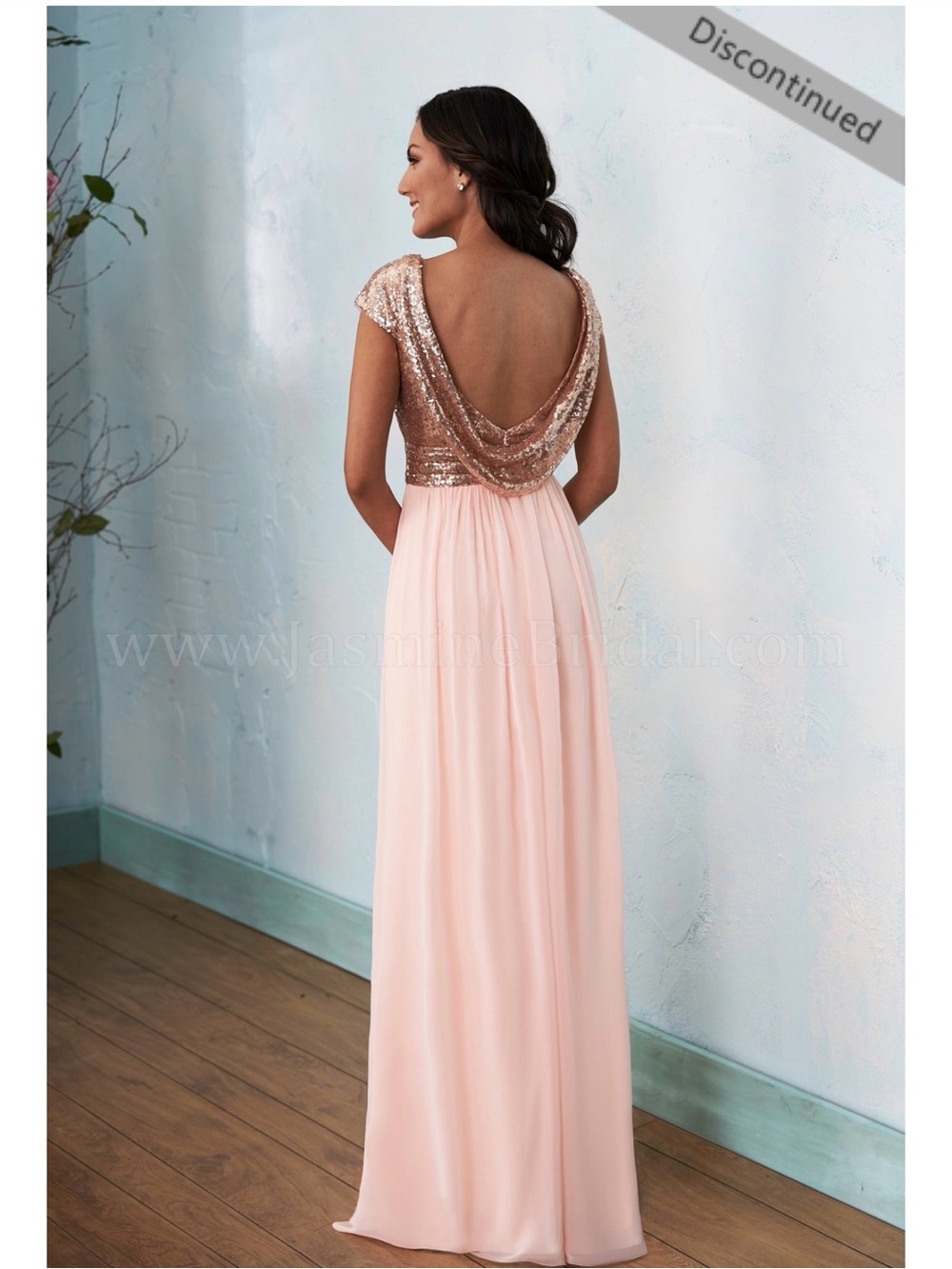 Sequin Bodice Cowl Back Chiffon Gown - Blush Pink